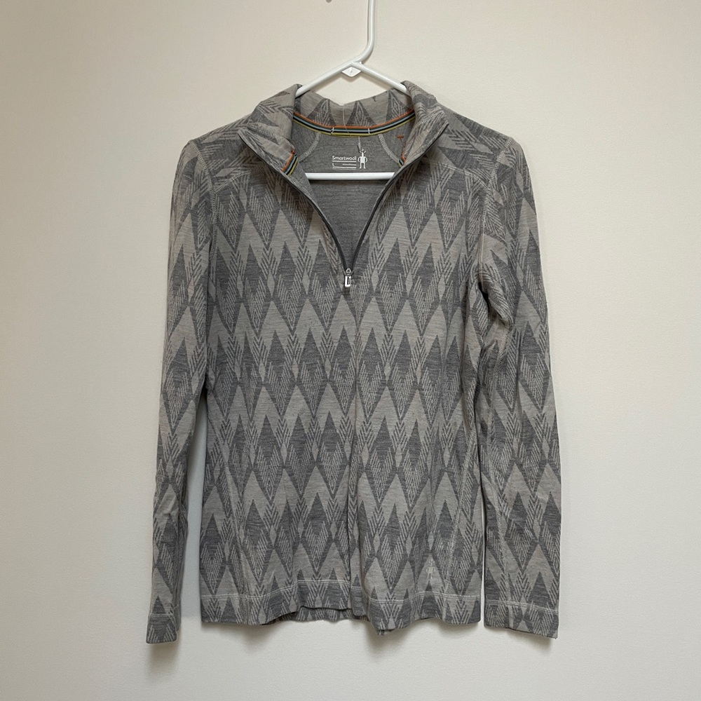 Smartwool Merino 250 Base layer 1/4 Zip Light Gray Moonbeam Heather Sz Large